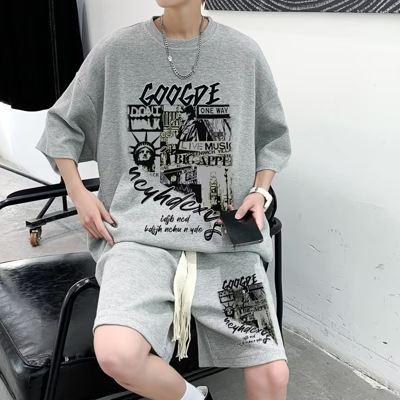 Men's Tracksuits Oversized Outfit Tshirt Summer Short Sleeve Two Piece Set Breathable Casual Dress Pants Harajuku Streetwear Gym Clothing 230823