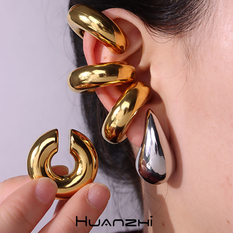 Ear Cuff Punk Exaggerate Metal Stainless Steel Cuffs for Women Cool Girl Personality Gothic Trendy Chunky Hook HUANZHI 230823