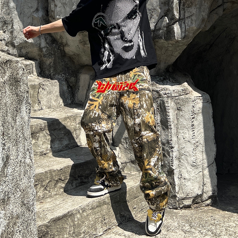 Men's Pants Letter Towel Embroidery Leopard Streetwear Mens Casual Trousers Pacthwork Pockets Striaght Oversized Loose Track 230824
