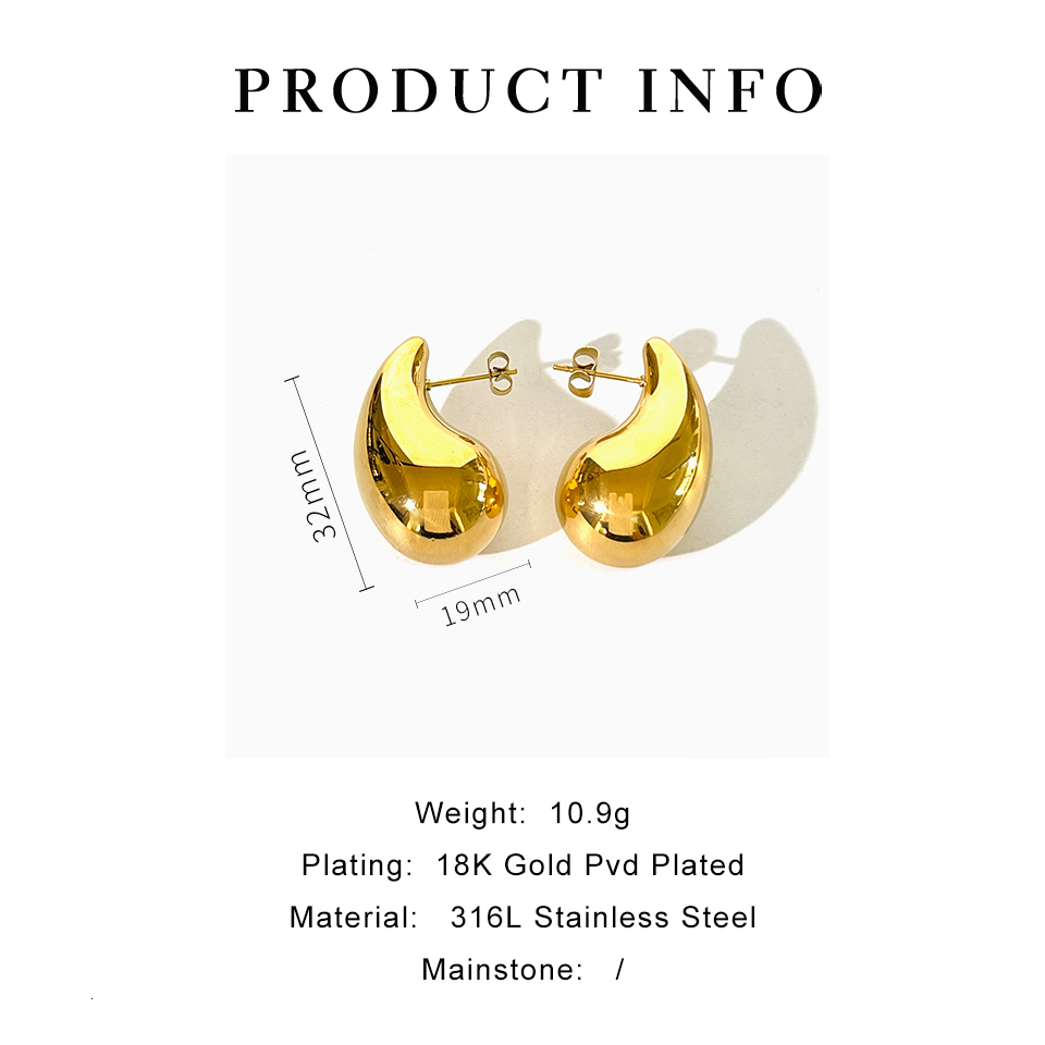 Charm Perisbox FREE TARNISH Womens Stainless Steel 18K Gold Pvd Plated Chunky Dome Teardrop Studs Kylie Waterdrop Earrings 230823