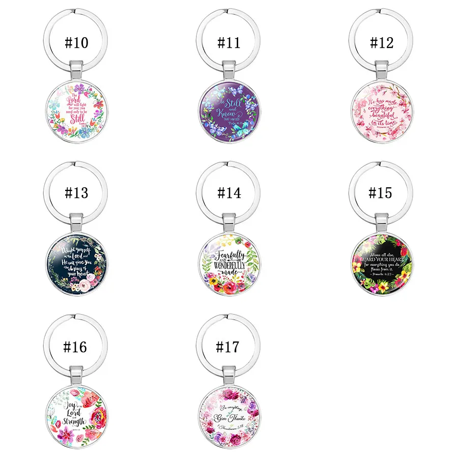 New Arrival Christian Scripture keychains Women Catholic Bible Rose Flower charm Key Ring chains For Men Fashion religion Jewelry ZZ