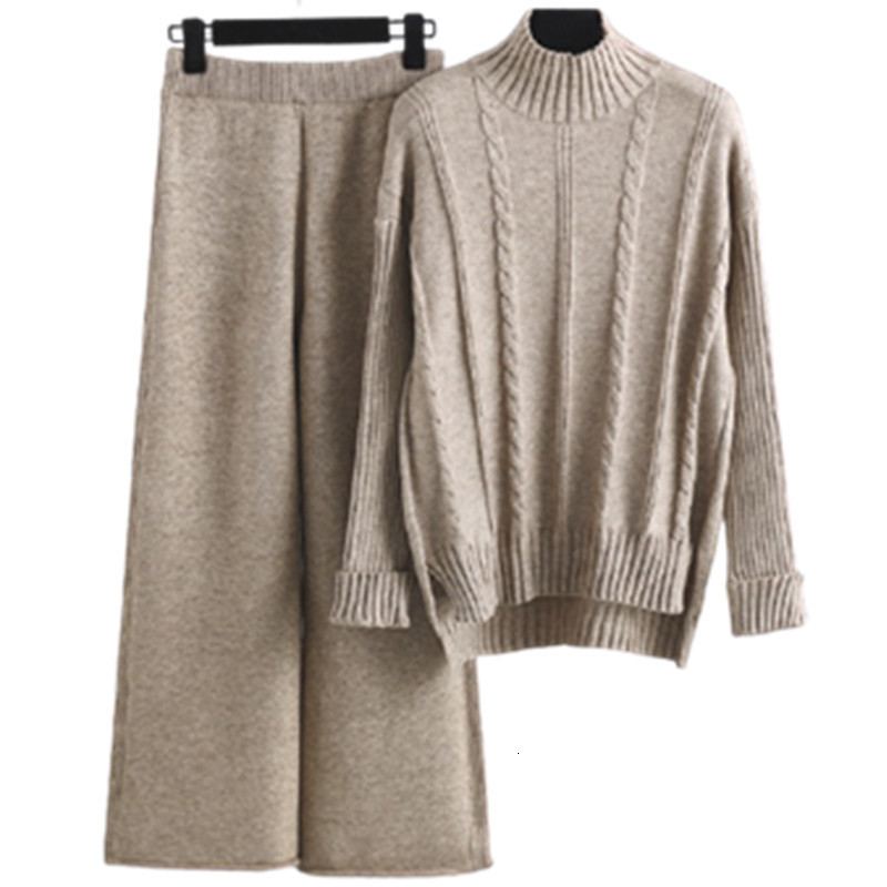 GIGOGOU Cashmere Womens Tracksuits Thick Oversized Women Turtleneck Sweater 2Two Piece Sets Drawstring Harem Pant Suits Outfits 210930