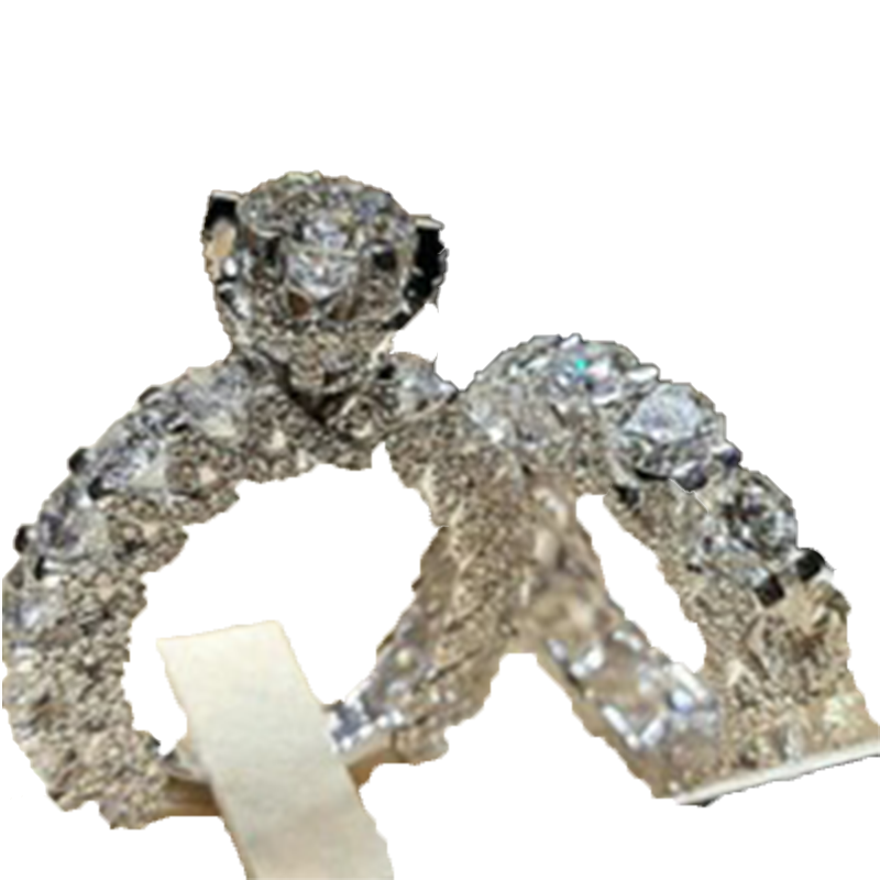 Stainless Steel Wedding Ring For Lovers IP SILVER Color Crystal Couple Rings Set Men Women Engagement Wedding Rings N72