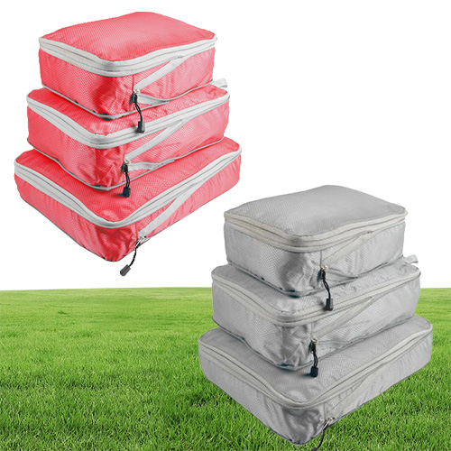 3pcsset Compression Packing Cubes Travel Storage Bag Luggage Suitcase Organizer Set Foldable Waterproof Nylon Material 220516gx