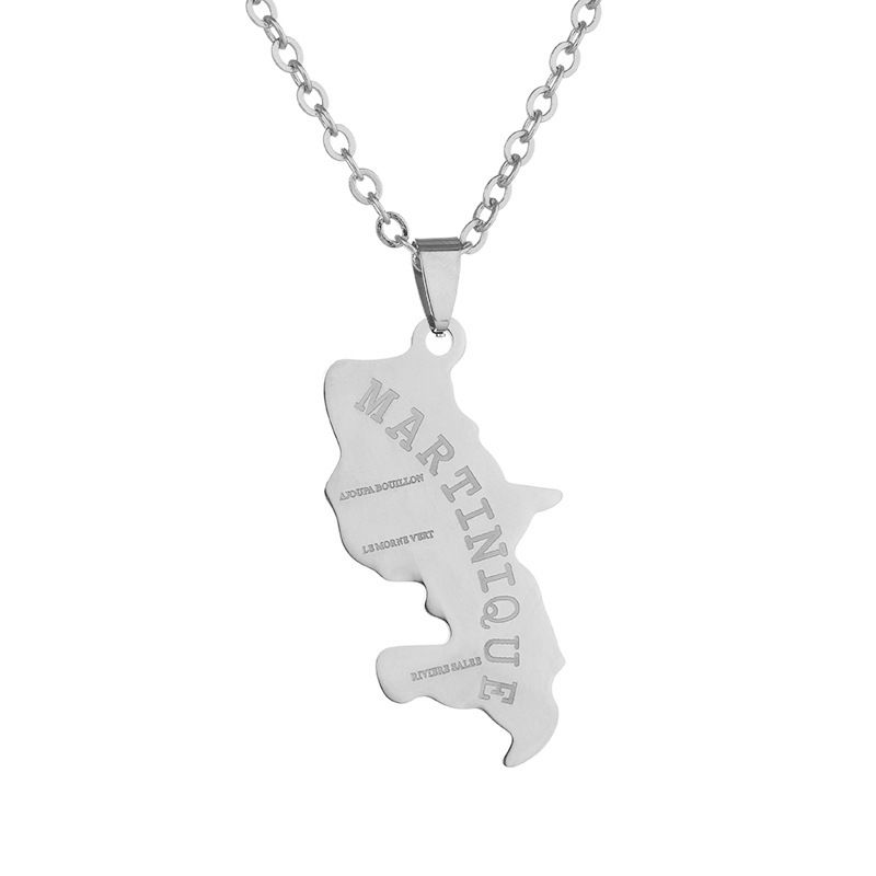 Pendant Necklaces Hip Hop Martinique Map Necklace Stainless Steel Cuban Link Chain For Women Jewelry Urn