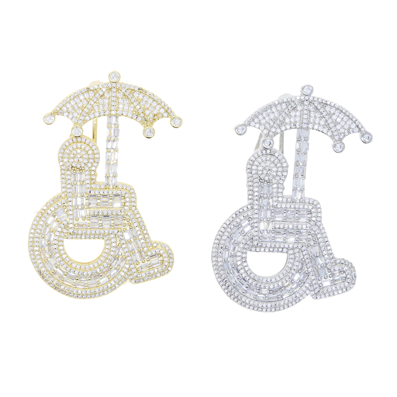 Special Fashion Designer Wheelchair Umbrella Pendant Charm Rope Chain Necklace Hip Hop Women Men Full Paved 5A Cubic Zirconia Daily Gift Jewelry