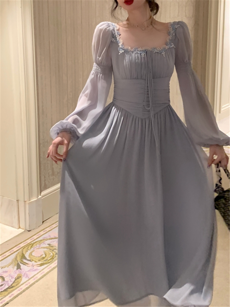 Basic Casual Dresses Elegant Midi Dress For Women Summer Vintage French Corset Ruched Bodycon Long Lantern Sleeve Evening Robe Female Slim Vestidos 23