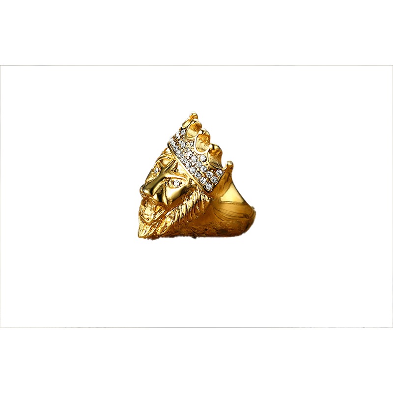 Men039s Hip Hop Gold Tone Roaring King Lion Head and Crown CZ Ring for Men Rock Stainless Steel Pinky Rings Male Jewelry7234068