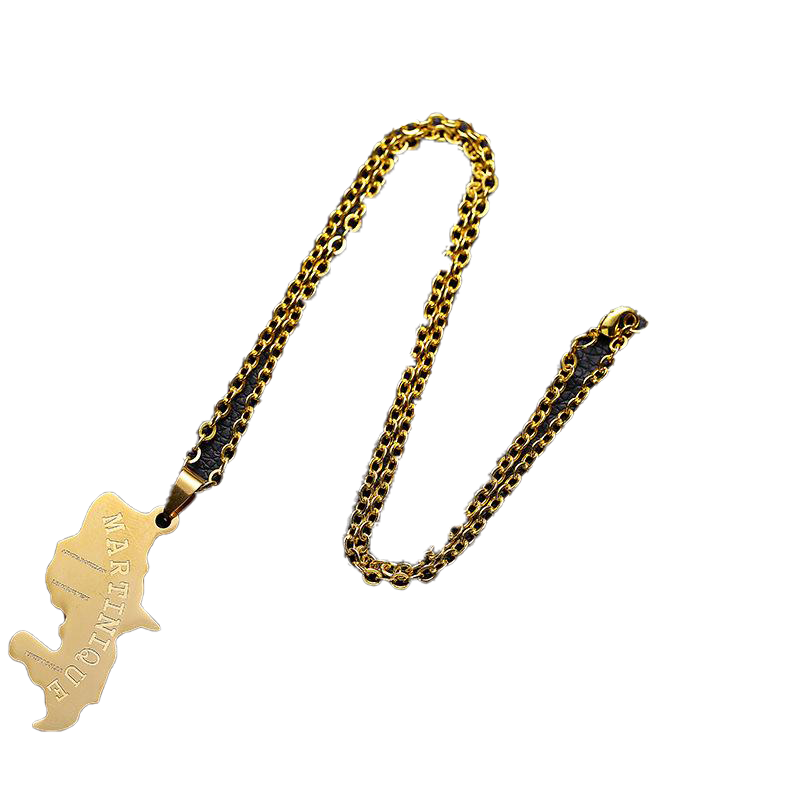 Pendant Necklaces Hip Hop Martinique Map Necklace Stainless Steel Cuban Link Chain For Women Jewelry Urn