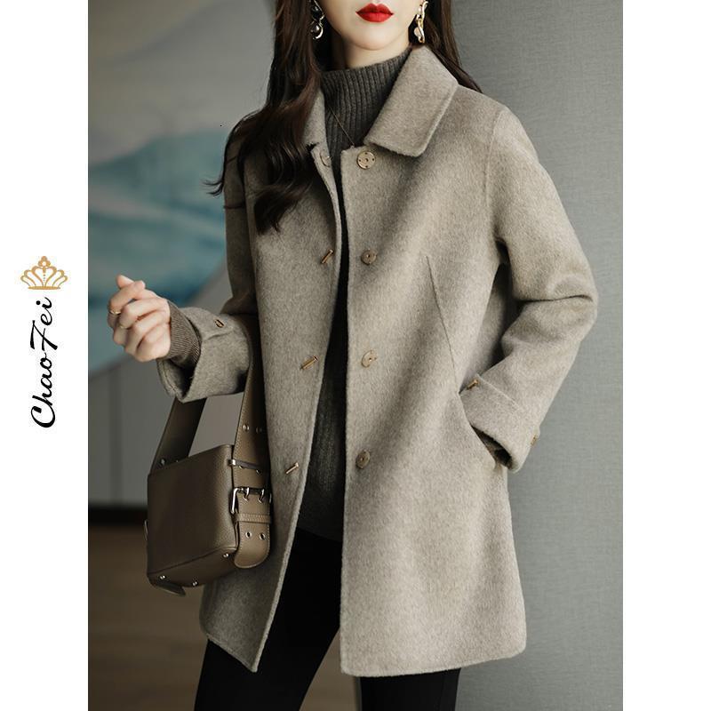 Womens Wool Blends Woolen Coat Slim Fashion Office Lady Square Collar Single Breasted Winter Coats for Women Widewaisted Pocket Black 230824