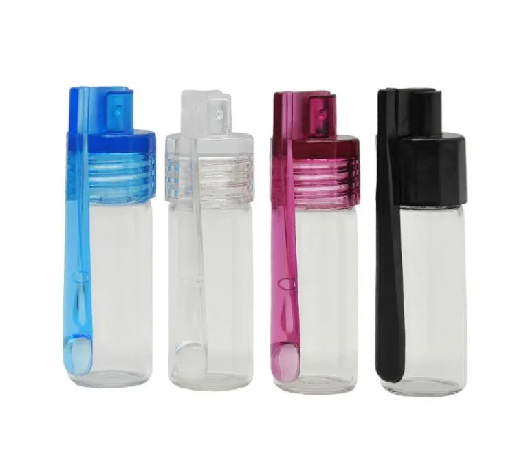 wholesale 51mm/36mm Acrylic Plastic Bottle Snuff Snorter Dispenser Snorter Glass Vial pill case container box with spoon multiple color LL
