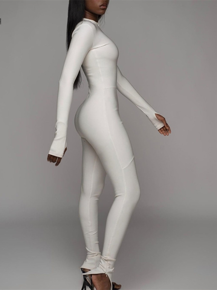 Womens Jumpsuits Rompers Sisterlinda White Elegant Long Sleeve Overalls Night Party Zipper Playsuits Slim Outifts Streetwear 230824