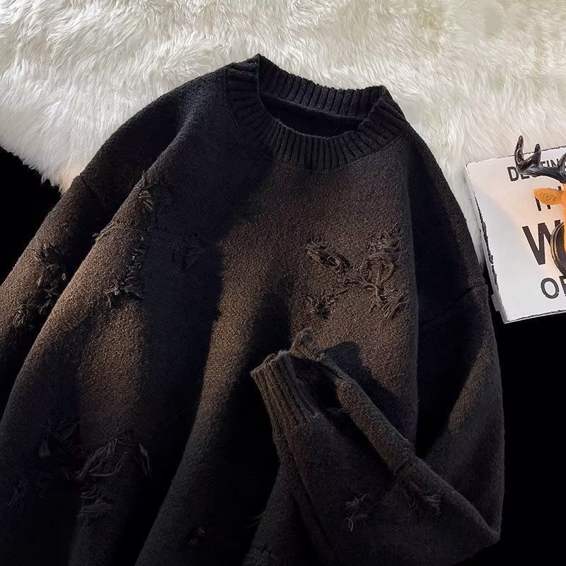 Men's Sweaters Autumnand y2k Street Clothes Streetwear Men Retro Hole Tassel Sweater Loose Joker Sweater Men And Women Long Sleeve 230824