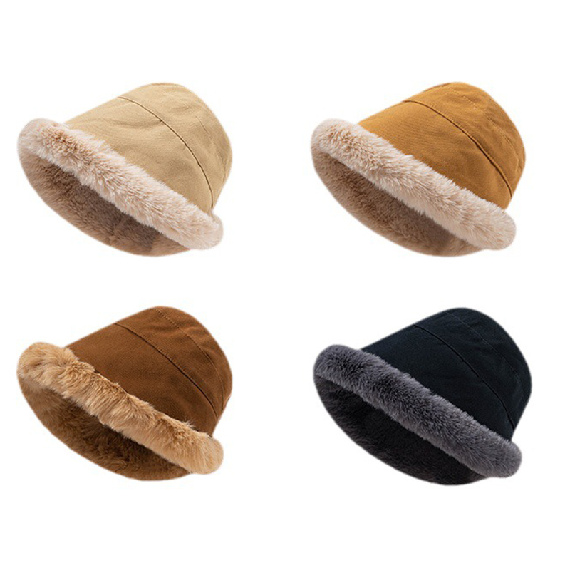 Wide Brim Hats Bucket Hats Fluffy Bucket Hat Winter Warm Cold Protection Fisherman Cap High Quality Plush Thicken Basin Hat Fashion Trend Ladies Panam