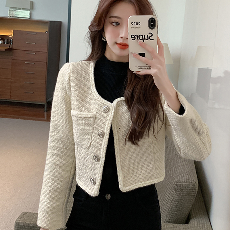 Women's Wool Blends Fashion Fall Winter Womens Long Sleeve Spliced Metal Button Pockets Short Jacket Tweed Casual Woven Lace Rose Red Coat 230824