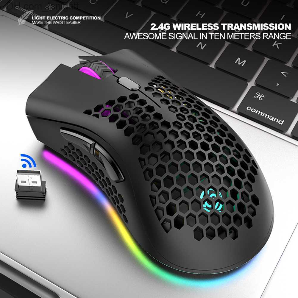 BM600 Rechargeable Gaming Mouse 2.4GHz USB Receiver Wireless Connection Mice 1600DPI Adjustable Hollow Honeycomb Gamer Mice Q230825
