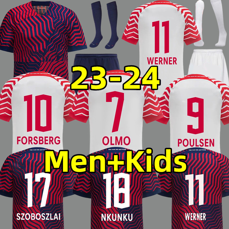 23 24 RBL Leipziges Soccer Jerseys Werner Openda Olmo Forsberg Poulsen Simakan Carvalho Seiwald Klostermann Jersey 2023 2024 Home Away Third Men Kid-image