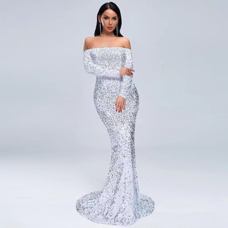 Dubai Arabic Long Sleeve Mermaid Mother Of The Bride Dresses Shiny Veet Sexy Plus Size Elegant Evening Gowns Tail Women Formal Dress Vestido De Fiesta