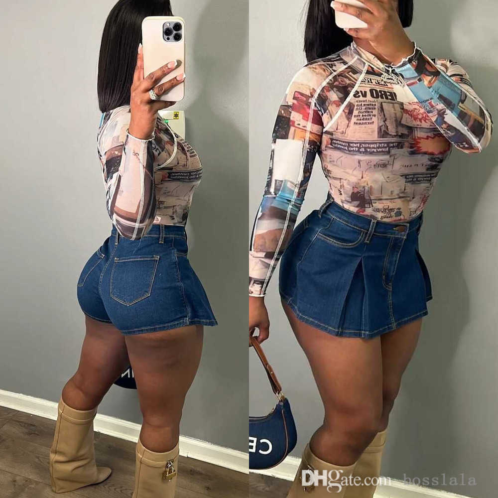 Womens Jeans Shorts Retro Washable Elastic Denim Cotton Short Wrap Hip Skirt Pants Designer Streetwear