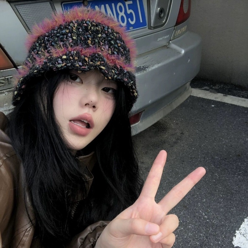 Wide Brim Hats Bucket Hats Korean Version Ins Plush Color Matching Fisherman Hat Women Autumn and Winter Warm Versatile Ear Protection Knitted Bucket 