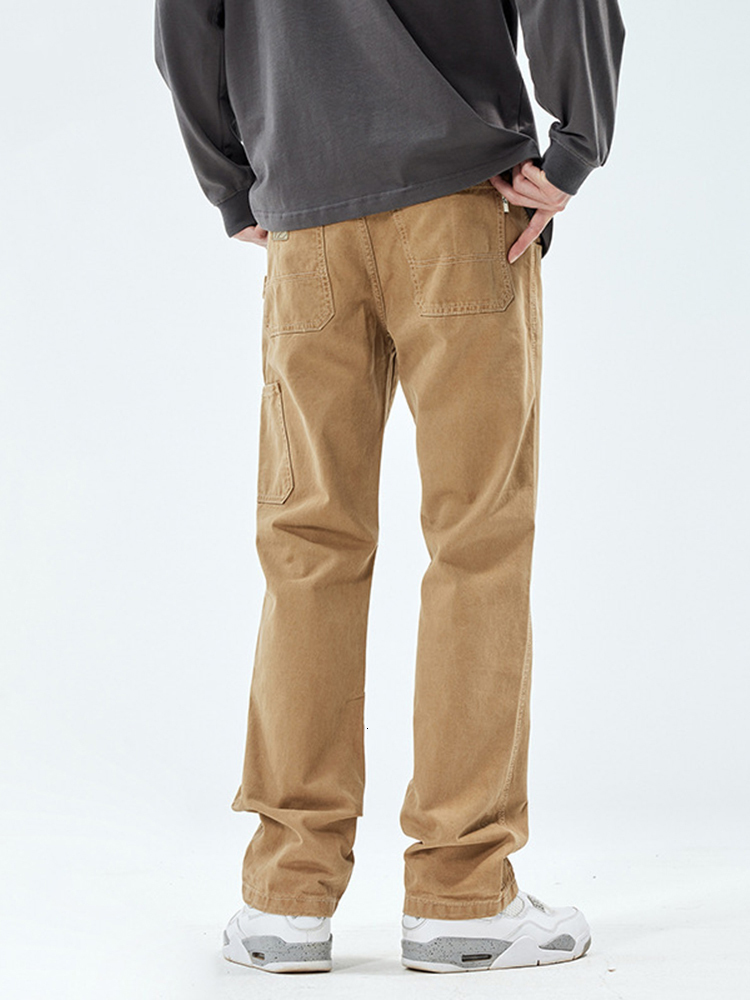 Men's Jeans YIHANKE Retro Worker Trousers Khaki Color Work Pants High Street Vibe Loose Straight Baggy 230824