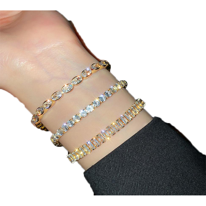 Trendy Design 14K Gold Plated Geometric Zircon Tennis Bracelet for Women Girl Accessories Korean Fashion Jewelry AAA Zircon Party