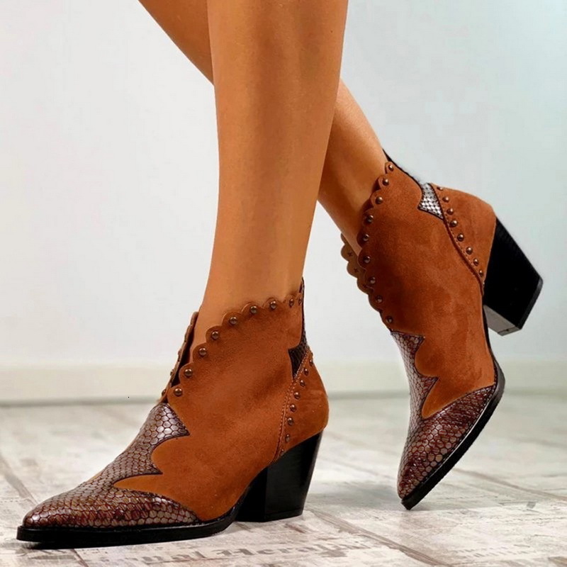 Boots Female Autumn Winter Lace PU Leather Cowboy Ankle Boots Snake Print Western Cowgirl Boot Women Wedge High Heel Booties 230824