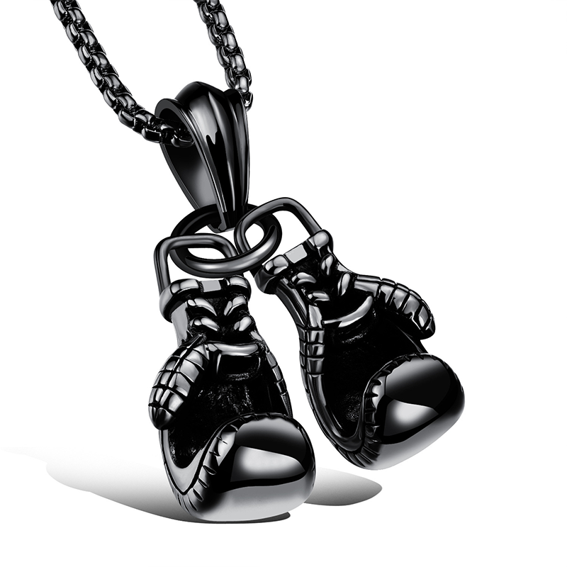 Retro Fitness Boxing Gloves Titanium Steel Necklace Lettering Domineering Fashion Punk Pendant Gold Black Steel Pendant2896624