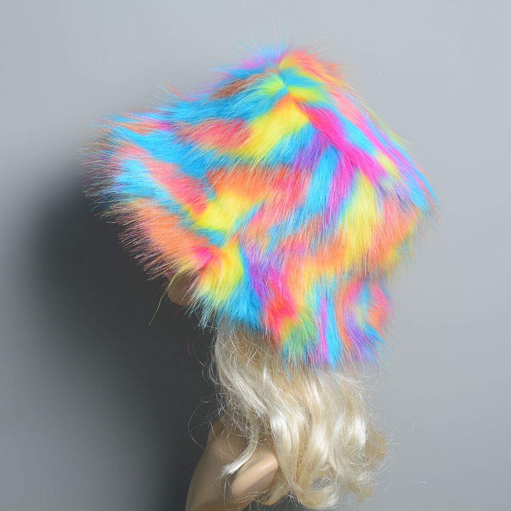 Wide Brim Hats Bucket Hats Winter Faux Fur Bucket Hat Men Solid Thickened Soft Warm Fluffy Panama Ladies Cap Outdoor Fashion Vacation Women Fisherman 