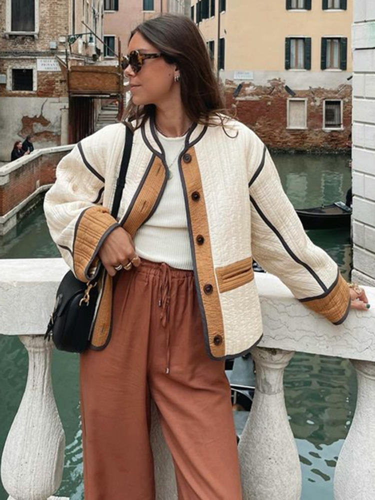 Women's Jackets Vintage Printed Patchwork Cotton Jacket Women Long Sleeve 2023 Autumn Winter Female Fashion O Neck Thick Outwear Ladies 230825
