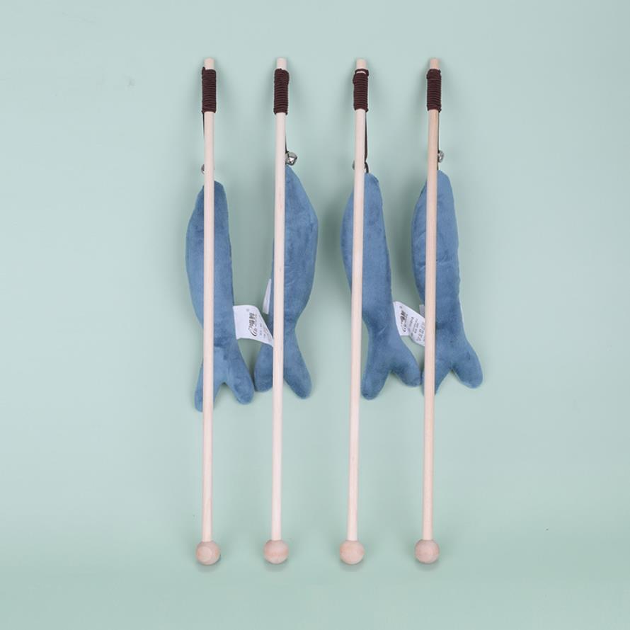 Plush Blue Whale Cat Wand Toys with Bell Kitten Fishes Teaser Sticks Chew Interactive Wood Fishing Rod Plush Pet Plaything Gift Ideas
