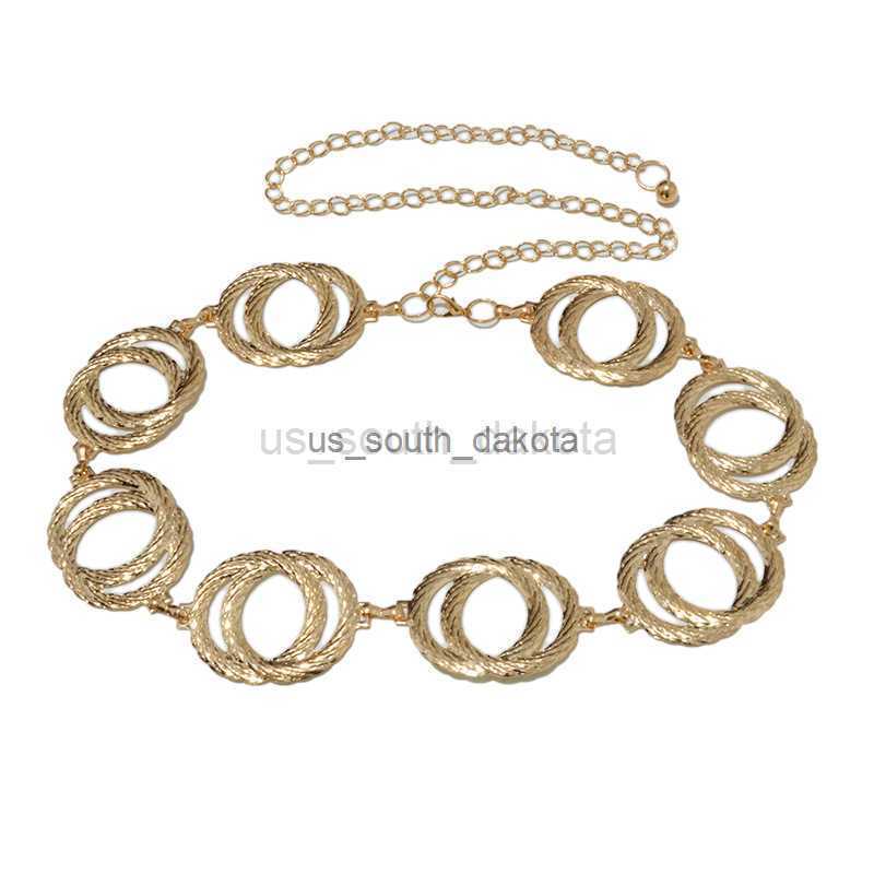 Belts New Unique Double Ring Gold Chain Belt Women Fashion Round Metal Silver Belts Female Jeans Dress Waistband 2022 L0825