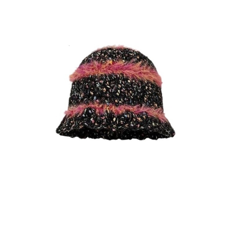 Wide Brim Hats Bucket Hats Korean Version Ins Plush Color Matching Fisherman Hat Women Autumn and Winter Warm Versatile Ear Protection Knitted Bucket 