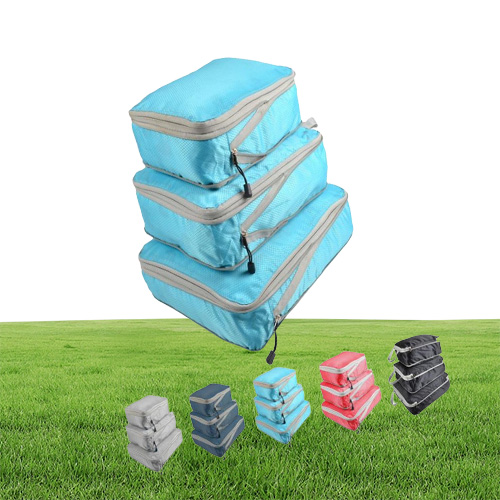 3pcsset Compression Packing Cubes Travel Storage Bag Luggage Suitcase Organizer Set Foldable Waterproof Nylon Material 220516gx