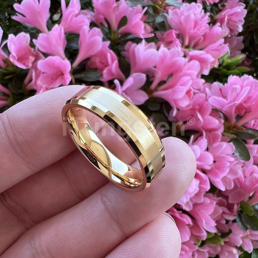 Band Rings iTungsten 6mm 8mm Engagement Wedding Band Gold Plated Tungsten Finger Ring for Men Women Couple Fashion Jewelry Comfort Fit 230824
