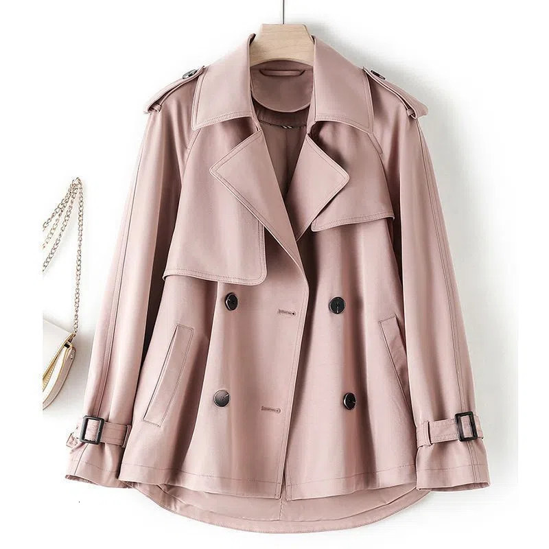 Women's Trench Coats Short Windbreaker Women Spring Autumn Fashion Khaki Pink Black Trench Coat Loose Coats Female Double-Breasted Outerwear 2308