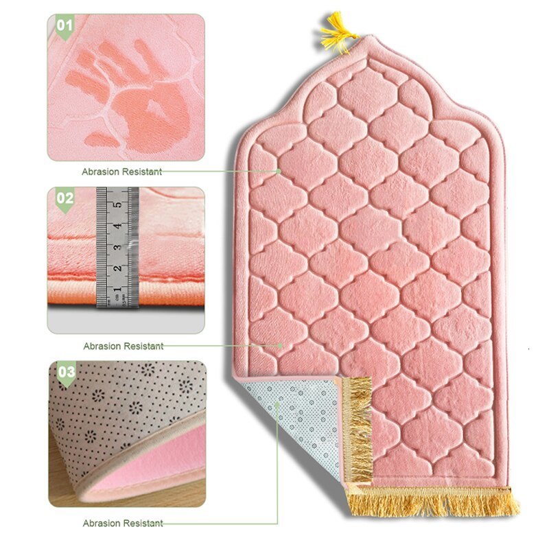 Carpet Muslim Prayer Mat Ramadan Flannel Thick Large Soft Padded Worship Kneel Embossing Floor Non Slip Portable Rug 230825