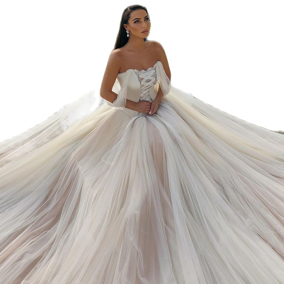 A Line Wedding Dresses Illusion Strapless Corset Bodice vestido de noiva Sleeveless Tiered Tulle Bridal Gowns