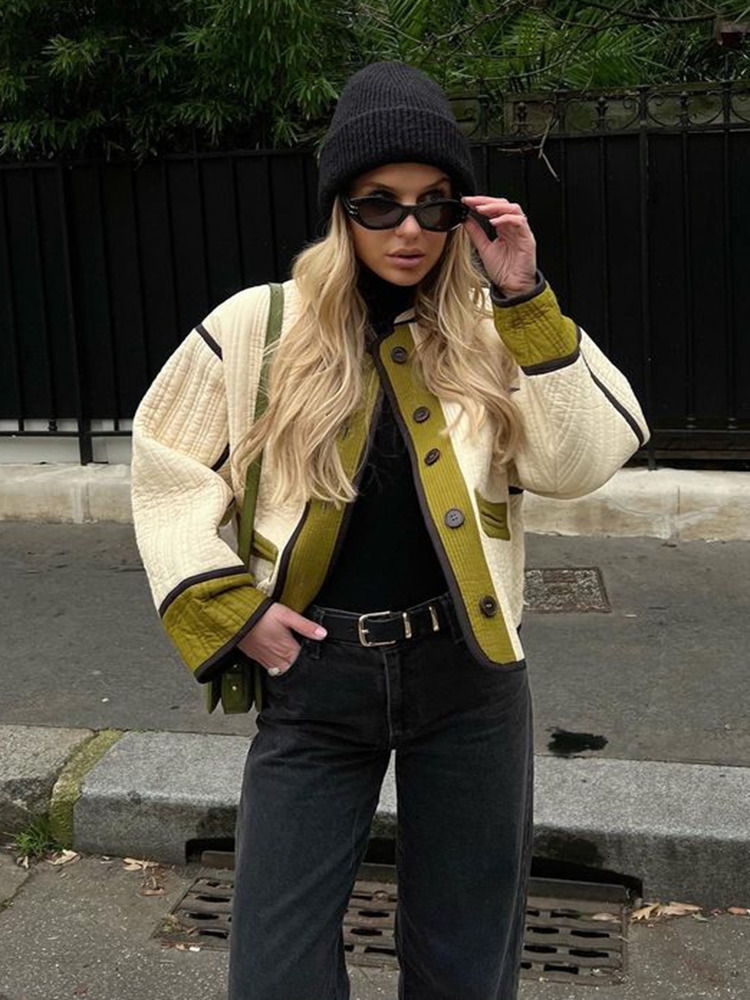 Women's Jackets Vintage Printed Patchwork Cotton Jacket Women Long Sleeve 2023 Autumn Winter Female Fashion O Neck Thick Outwear Ladies 230825