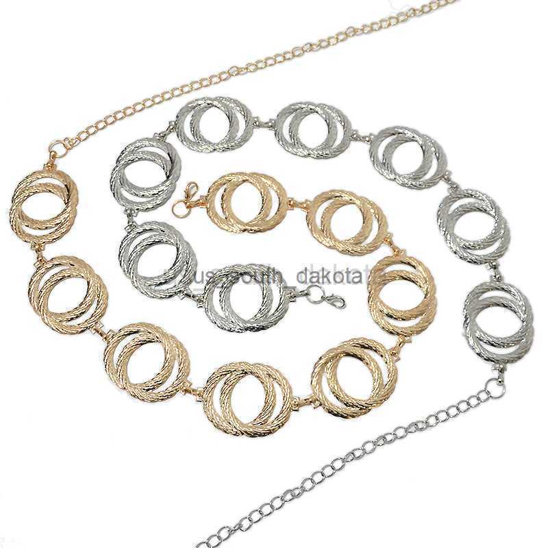 Belts New Unique Double Ring Gold Chain Belt Women Fashion Round Metal Silver Belts Female Jeans Dress Waistband 2022 L0825