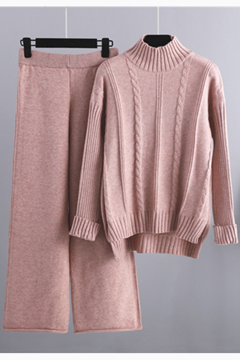 GIGOGOU Cashmere Womens Tracksuits Thick Oversized Women Turtleneck Sweater 2Two Piece Sets Drawstring Harem Pant Suits Outfits 210930