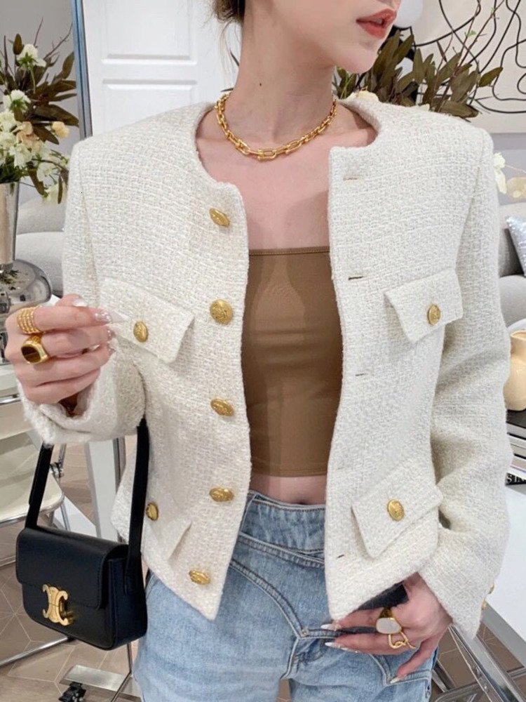 Women's Jackets XFPV Autumn And Autumn Fashion Black Wind Tweed Short Coat Female Temperament Versatile Woolen Top SM2115 230824
