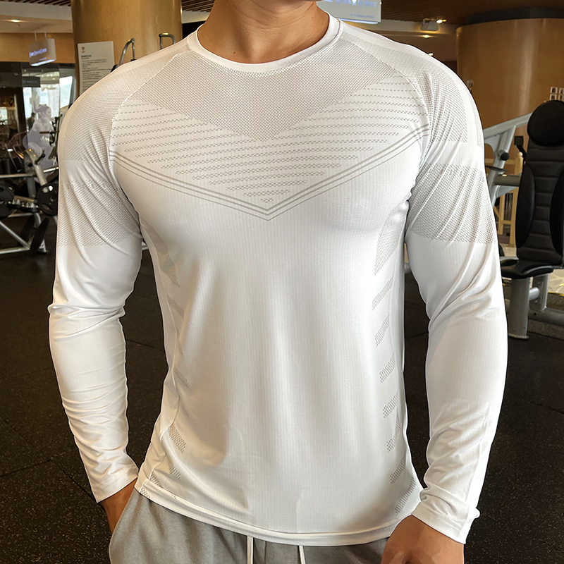 Men's T-Shirts High Quality Running Sport Shirt Men Fitness Compression Long Sleeve Upper Clothing Crew Neck Swearshirt Male Rash Guard Wicking 2