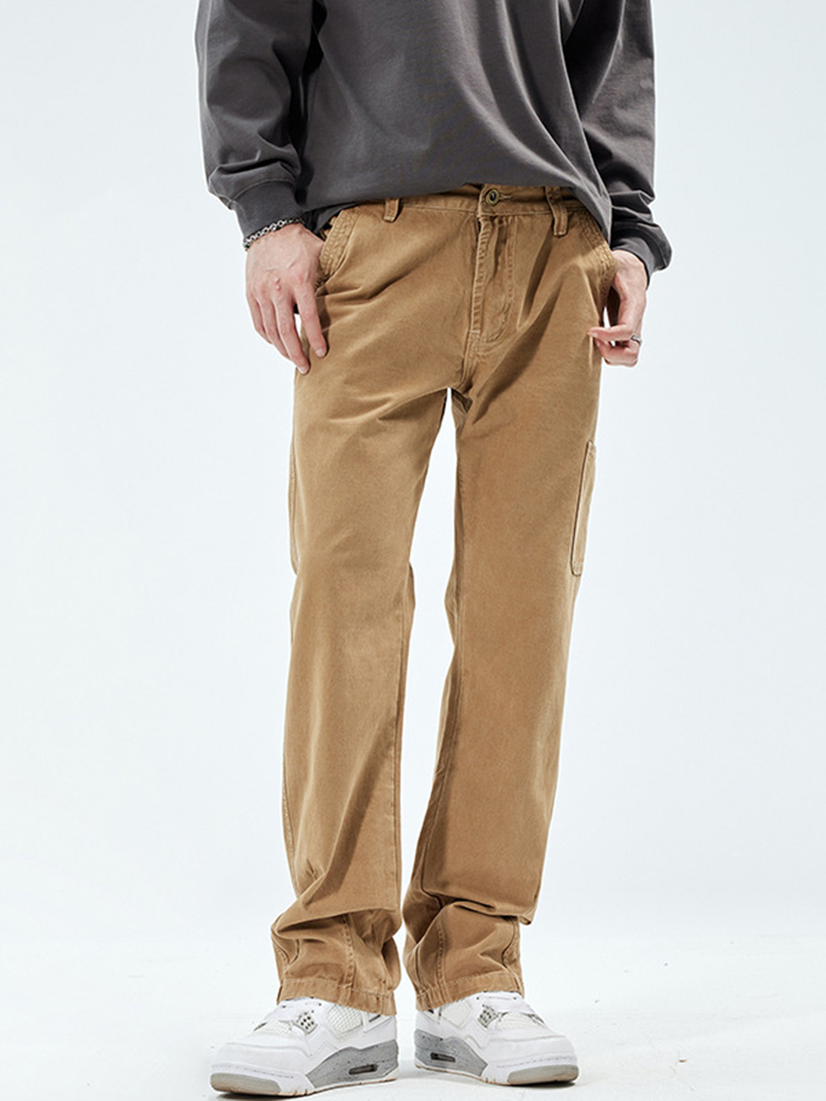 Men's Jeans YIHANKE Retro Worker Trousers Khaki Color Work Pants High Street Vibe Loose Straight Baggy 230824