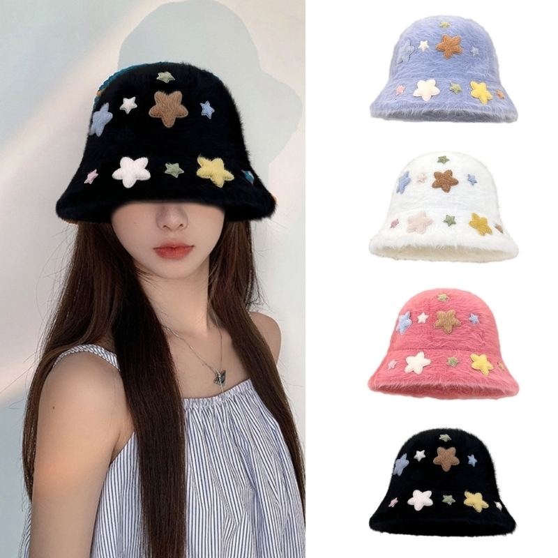 Wide Brim Hats Bucket Hats Plush Hat for Women Soft Beanie Hat Embroidery Hat Y2K Female Hat Girls Beachhat Powear Fisherman Cap 230824
