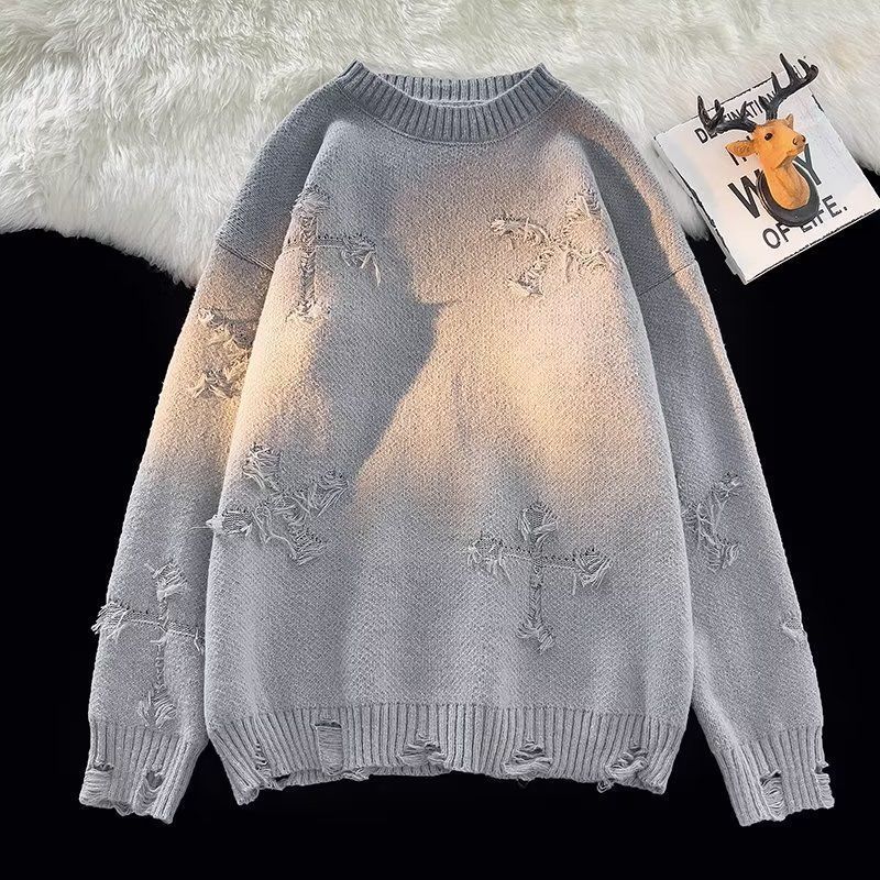 Men's Sweaters Autumnand y2k Street Clothes Streetwear Men Retro Hole Tassel Sweater Loose Joker Sweater Men And Women Long Sleeve 230824