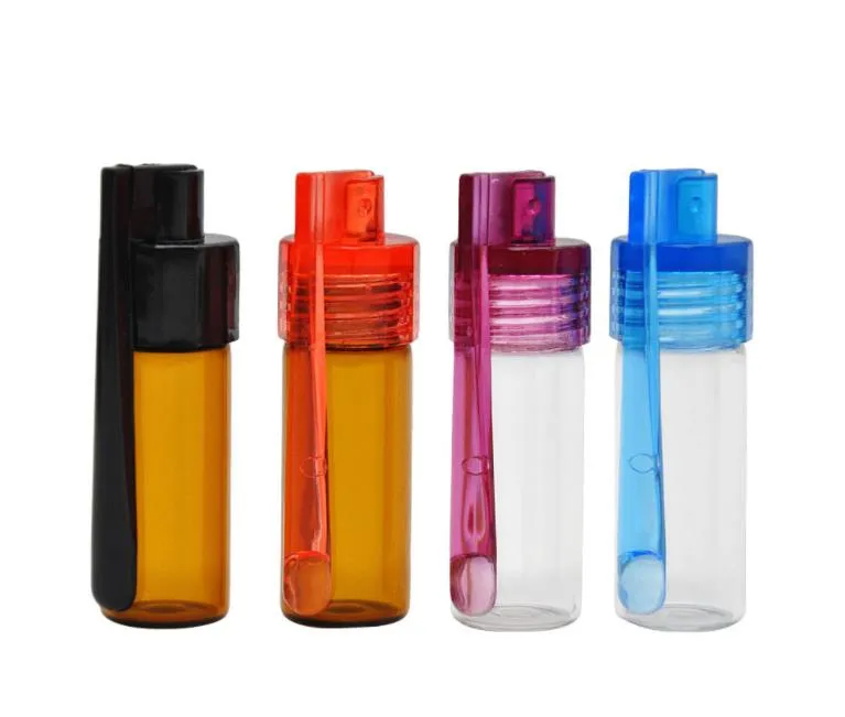 wholesale 51mm/36mm Acrylic Plastic Bottle Snuff Snorter Dispenser Snorter Glass Vial pill case container box with spoon multiple color LL