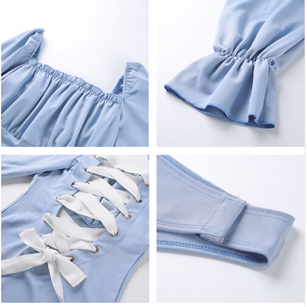 Womens Jumpsuits Rompers Sexy Women Long Flare Sleeve Bodysuit Lace Up Bandage Backless Square Collar Bodysuits Jumpsuit Open Crotch Body Slim Harajuk