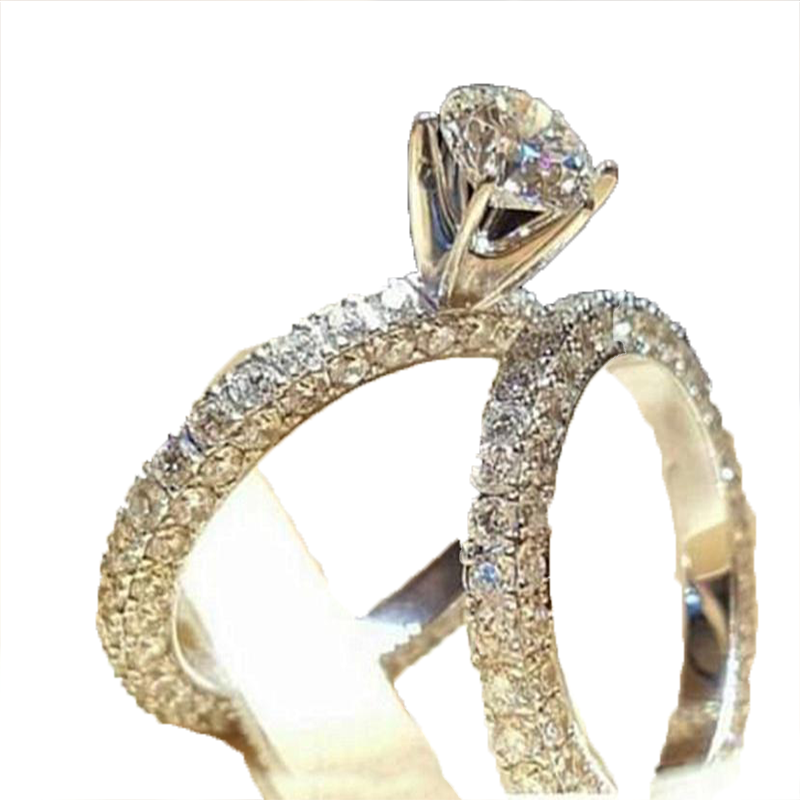 Stainless Steel Wedding Ring For Lovers IP SILVER Color Crystal Couple Rings Set Men Women Engagement Wedding Rings N72