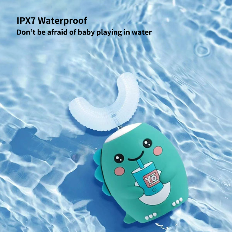 Toothbrush 360 Degrees Electric Toothbrush Kids U Shaped Silicon Smart Sonic Teeth Tooth Brush Cartoon Pattern for Children IPX7 Waterproof 230824